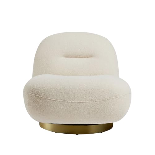 Image of Kingsman Furnitures Otis Swivel Accent Chair 360 Degree Rotating Luxury Lounge Chair for Living Room Bedroom | Premium Upholstery, Modern Design, Comfortable Seating (Boucle Fabric Matte Gold Base)