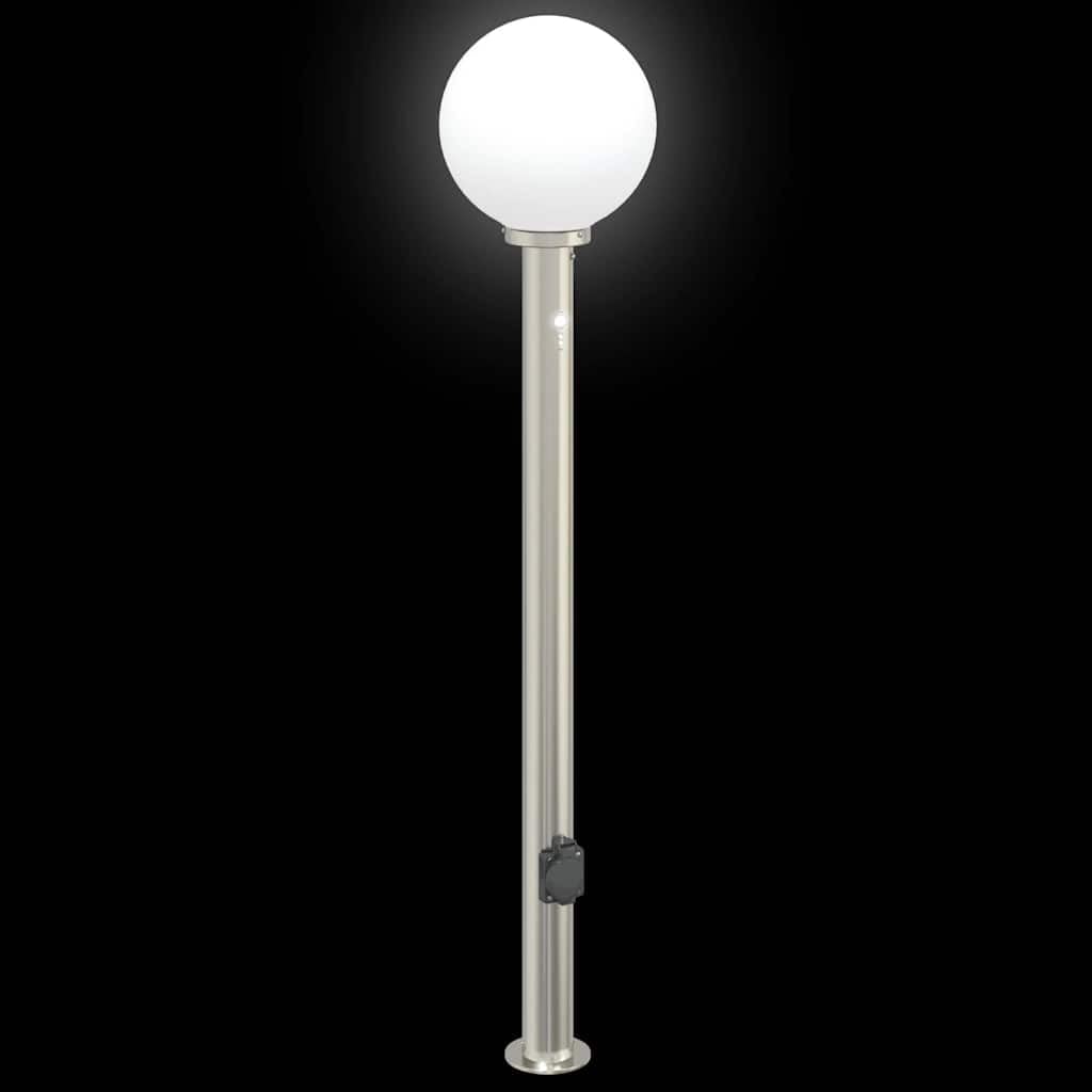Lampadari a colonna in acciaio inox, 120 cm, con sensore di movimento PIR e presa integrata, set da 3 pezzi, IP44, resistenti alle intemperie, per giardino, terrazza e illuminazione esterna