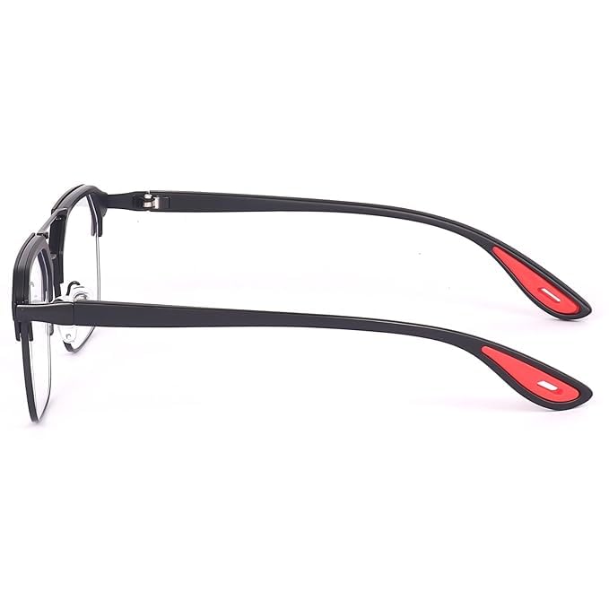Image of Black Jones Half-Rim Aviator Eyeglasses Frame, Grey and Orange, Metal and Plastic, Double Bridge, Clear Lens