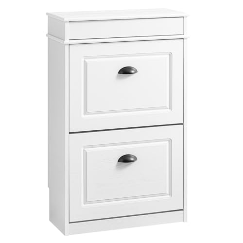 SoBuy Mueble Zapatero Estrecho Entrada Recibidor, Zapatero Blanco Estrecho con Cajón, Diseño Vintage Madera Blanca, Mueble Recibidor 24 cm Fondo, 54x24x85 cm, FSR78 WG