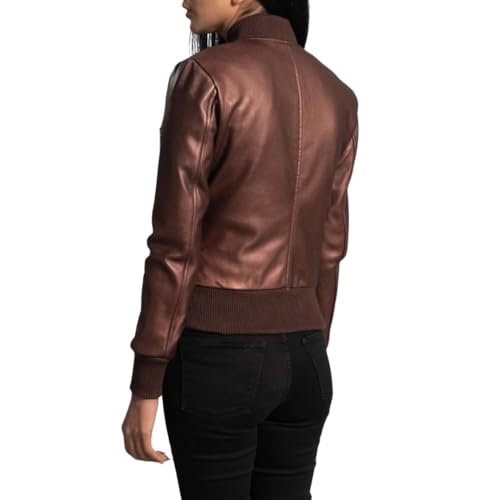 Bronze Leather Bomber Jacket, Ribbed Collar and Cuffs, Full Zip Front, Classic Motorcycle Style4