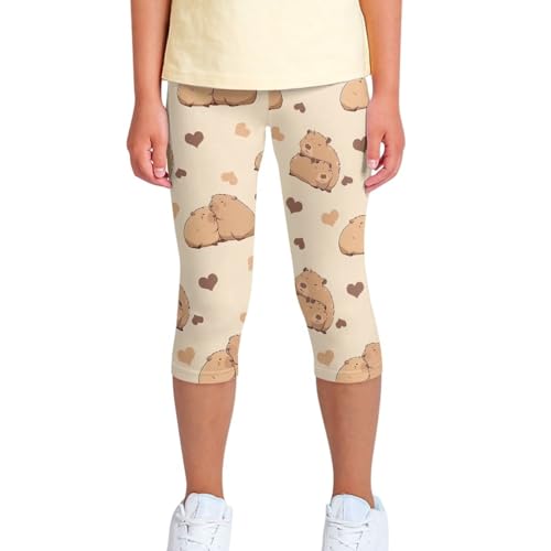 Girls Stretchy Yoga Pants Kids Athletic Leggings Comfortable Capri Trousers Elastic Waistband Dance Leggings