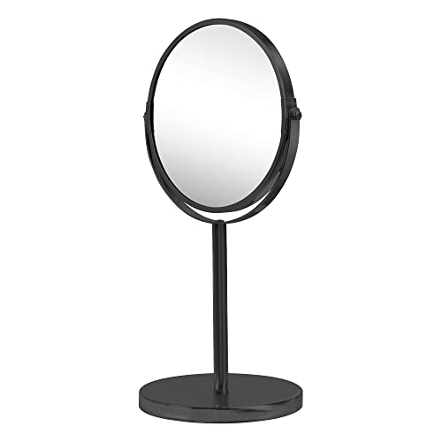 Nadi Collection | Espejo Aumento Maquillaje baño | Metal | Sobremesa | Negro Mate Redondo | Dos Caras Aumento 5X y 1X | Espejo para Maquillaje, Afeitado o depilar Cejas | Sin luz | 34.5 x 18.5cm Cover