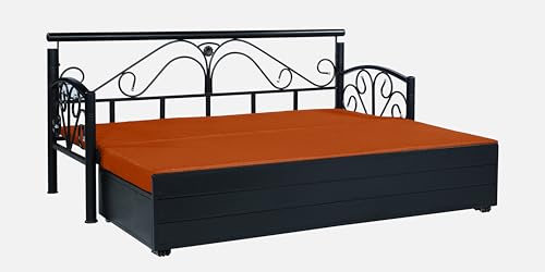Image of 3 Seater Metal Sofa Cum Bed with Hydraulic Storage | Sofa Set for Living Room, Bedroom, Guest Room| Queen Size Convertible Sofa Bed | Comfortable Seating Sofa Rust & Black