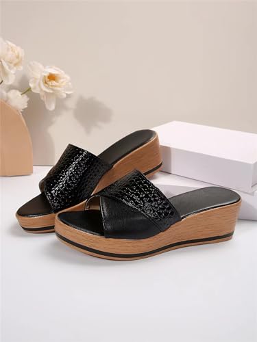 Women's Cork Slide Sandals Slip on Open Toe Cute Thick Platform Criss Cross Flat Wedge Sandal Fishmouth Slingback Beach Dressy Going Out Lightweight Wedding Slippers3