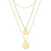 Gold Tiny Layered Dainty Necklace 18K Gold Plated Cute 3 Layered Circle Round Disc Handmade Dainty Charm Minimalist Simple Chain Pendant Necklace for Women