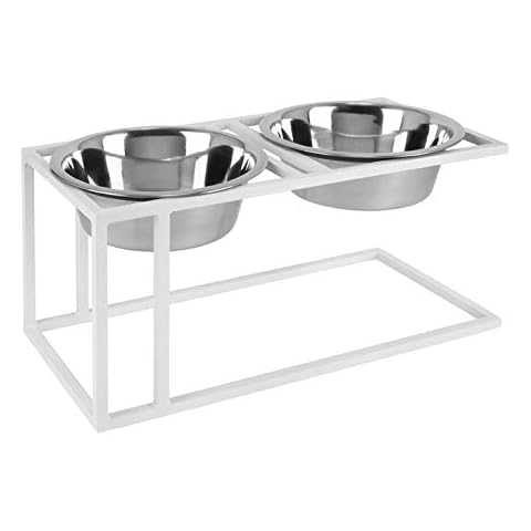Cityline Double Bowl Elevated Diner - 10" Tall - Raised Dog Feeder, White, Indoor, Outdoor, Large for Big Breeds, Pet Feeding Station, Food, Water Bowls, Metal/Steel, Best Pet Bowls by NMN Designs Cover