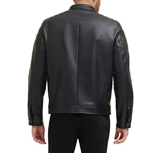 Image of DKNY Men's Mixed Media Faux Leather Puffer Motocross Racer Jacket