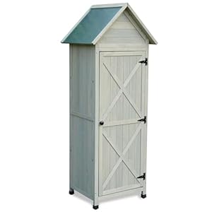 Outdoor Storage Cabinet Large Tall Wooden Shed with Floor Patio Waterproof Gavalized Roof Tool Box with Removabl Shelves 26 D X 22 W X 67 H 06 Gray