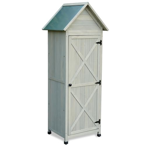 Outdoor-Storage-Cabinet-Large-Tall-Wooden-Shed-with-Floor-Patio-Waterproof-Gavalized-Roof-Tool-Box-with-Removabl-Shelves-26-D-X-22-W-X-67-H-06-Gray Outdoor Storage Cabinet Large Tall Wooden Shed with Floor Patio Waterproof Gavalized Roof Tool Box with Removabl Shelves 26 D X 22 W X 67 H 06 Gray