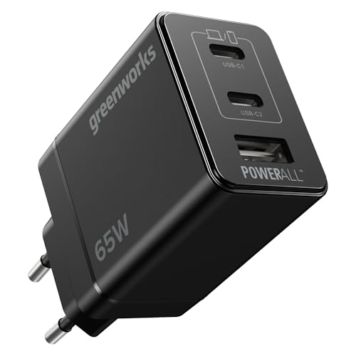 Greenworks Chargeur USB-C 65 W Chargeur Rapide PPS, Bloc d'alimentation Compact pour MacBook Pro/Air, iPad Pro, Galaxy S24/23, iPhone, Pixels,Garantie 3 Ans,AP065EA