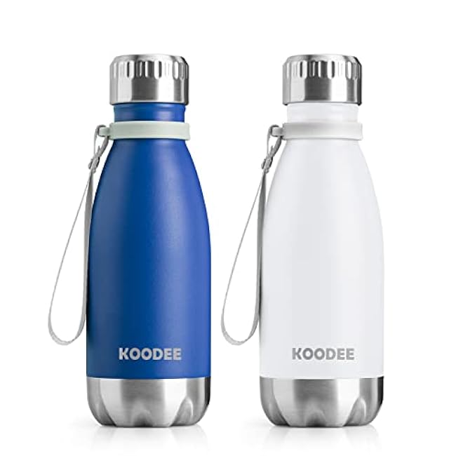 koodee Kids Insulated Water Bottle 2 Pack-17 oz Stainless Steel Double Wall Vacuum Insulated Water Bottle for School, Cola Shape Leak Proof Sports Flask (Aquamarine Blue-Sky Blue)