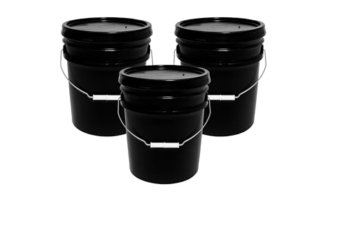 5 Gallon Bucket & Lid - 70 Mil All Purpose Pail - Made in The USA - Food Grade - Contains No BPA Plastic - Recyclable- 100% Recycled Material- Eco Sustainable Bucket (Black, 3)