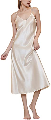 Amlztr Womens Satin Nightgown Long Slip Sleep Dress Silk V Neck Nightgowns