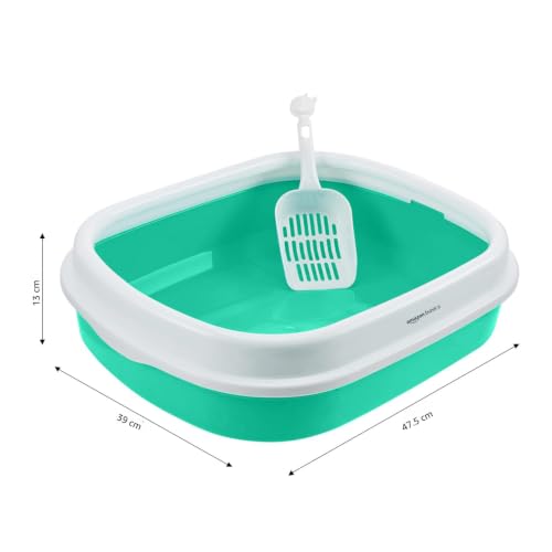 Image of Amazon Basics Cat Litter Box Tray with Free Scooper | Semi Closed Design and Durable Quality | Suitable for All Adult Cats & Kittens, Green
