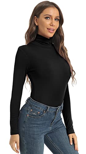 Image of Women's Casual Long Sleeve Turtleneck Tops Slim Fitted Lightweight Base Layer Shirts