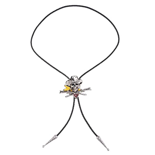 Bolo cravate tête de mort en cuir noir style cowboy western vintage pour homme et femme