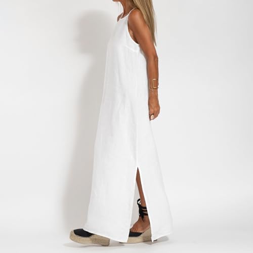 Spaghetti Strap Sundresses for Women, Women Flowy Maxi Dress Solid Color, Lightweight Split Beach Vacation Outfit4