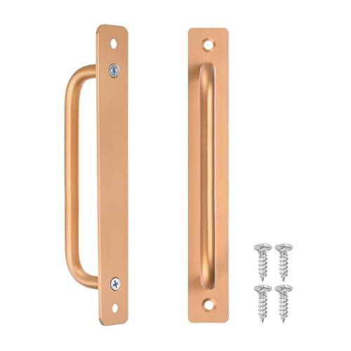 Image of M METERXITY 2-Pack Barn Door Handles, 6.3Inch /160mm Hole Center Aluminium Alloy Gate Handle with Mounting Screws for Bathroom /Wardrobe /Closet /Kitchen, Sliding Door Handle with Plate [Gold]