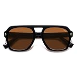 SOJOS Retro Thick Polarized Aviator Sunglasses for Women Men, Large Trendy Bold Square Pilot Shades SJ2385, Black/Brown