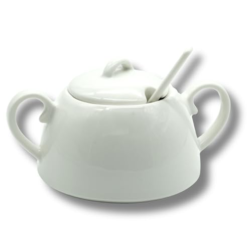 LEONARDO LUXURY HOME DESIGN Zuccheriera Elegante Idea Regalo 230 ml in Porcellana con Cucchiaio Coordinato Servizio The Caffè Elegante Funzionale