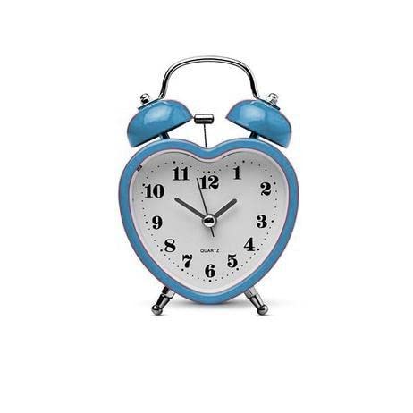 Cute Alarm Clock Mini Heart Shape with Retro Style No Ticking Twin Bell with Nightlight is Ideal for Girls' and Kids' Bedrooms Side Table Office Desk 8cm (Blue)