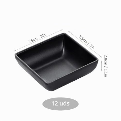 Miniatura 2 de Stoucla 12 Cuencos Cuadrados Para Salsas, Cuencos Para Salsas, Cuencos De Postre Para Aperitivos, Sushi, Salsas De Soja, Especias, Guarniciones, Frutas Y Aperitivos Negro