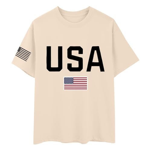 Camiseta de verano para hombre, cuello redondo, manga corta, algodón, estampada, camiseta transpirable, camiseta deportiva, 4º de julio de EE. UU., Independence Day, regalo para hombre y mujer, caqui