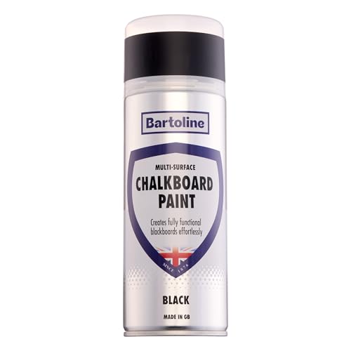 Bartoline Chalkboard Spray Paint Black 13.5 oz - Matt Finish Writable & Wipeable Multi-Surface Coating for Walls Furniture Signs & Crafts - DIY Chalk Marking Board - 400 ml