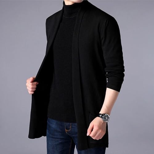 Mens Shawl Collar Long Cardigan Open Front Cardigan Sweater Long Sleeve Knitted Drape Cardigan Outwear with Pocket2