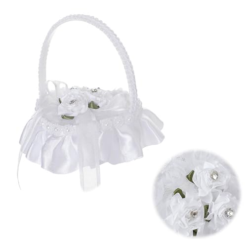 LONGHAO Coussin pour Bague en Forme de Cœur, Coffret pour Bague de Mariage, Blanc, Dentelle, 15 x 20 cm