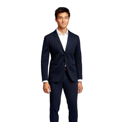 Performance Blazer Herren Navy Blau (Größe50) – Stylischer Slim Fit Herren Stretch Sakko – Stretch Anzugjacke – Bequemer, praktischer Zwei Knopf Sakko für Business & Freizeit