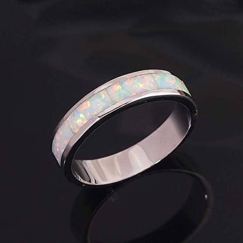 Cinily White Opal Wedding Band Ring Sterling Silver Plated Eternity Engagement Stackable Ring Size 9 #TOP2