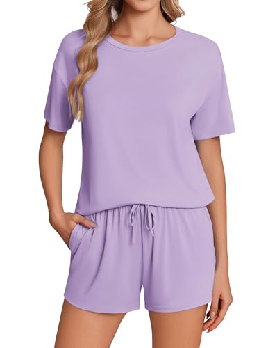Ekouaer Pajama Set for Women Viscose from Bamboo Short Sleeve Tops and Shorts Set 2 Piece Lounge Set...