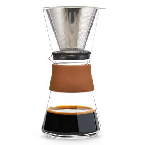 GROSCHE Amsterdam Glass Pour Over Coffee Maker - Single Cup Manual Dripper Brewer w/Removable Glass Top & Permanent Stainless Steel Filter - 27.6 fl oz - Ideal for Home