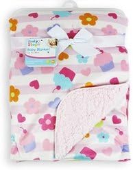 Baby Blanket Soft Colourful Mink Sherpa Lining Printed Design 0months+ 30ยฐ Wash Soft Baby Blanket Fleece Blanket - Flowers
