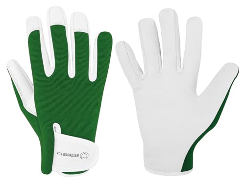 WESTWOOD FOX WFX Guantes de jardinería de cuero para mujer y hombre, a prueba de espinas, guantes de trabajo para jardín, morado (Green, M)