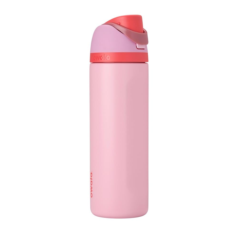 OwalaFreeSip Insulated Stainless Steel Water Bottle with Straw for Sports and Travel, Leak Proof, BPA-Free, 710ml, Angle Food Cake