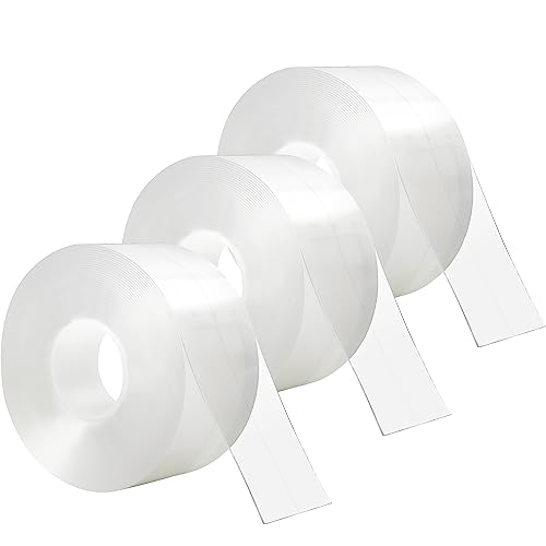 Image of 3 Rolls 10.5 Feet Caulk Tape Toilet Caulking Strip Self Adhesive Bathroom Sealing Peel and Stick Caulk Strip for Bathtub, 1.5 Inches (Transparent)