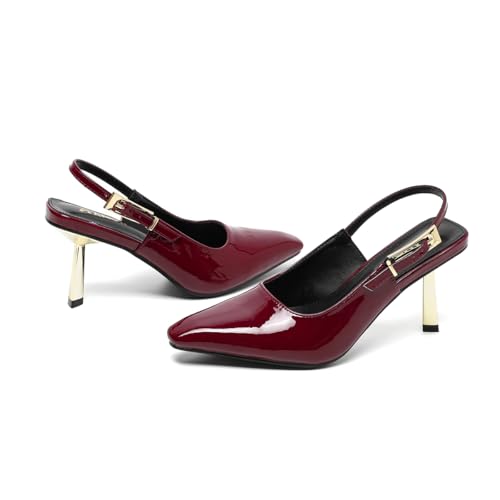 Amoji Women 3.5 In Kitten Heel Slingback Dress Shoes FZ334