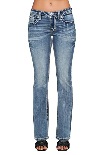 Miss Me Women's Mid-Rise Downturned Wing Faux Flap Pockets Bootcut Jeans2