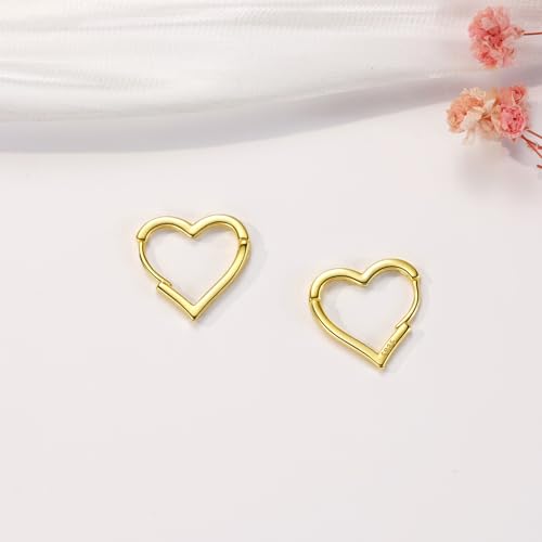 DHZJTSL 14K Gold Plated Heart Earrings for Women, 1.6CM Heart Hoop Earrings for Women, Sweet Love Heart Shaped Jewelry — view 2