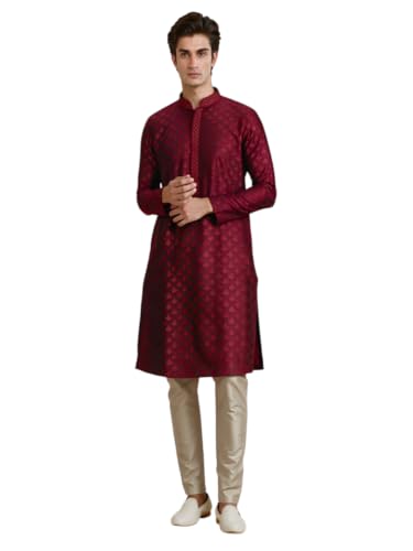 Image of Manyavar Men's Blended Viscose Printed Kurta Pyjama Set (2pcs)