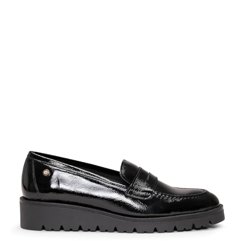 Mocasines con cuña cómodos de Piel Charol Negro, EU 40