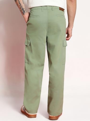 Image of Urbano Fashion Men's Loose Baggy Fit Solid Cargo Chino Trouser Pant with 6 Pockets Non-Stretchable