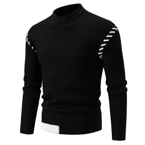 Mens Crew Neck Sweater Half High Collar Sweater Long Sleeve Pullover Sweaters Color Block Sweater Casual Pullovers