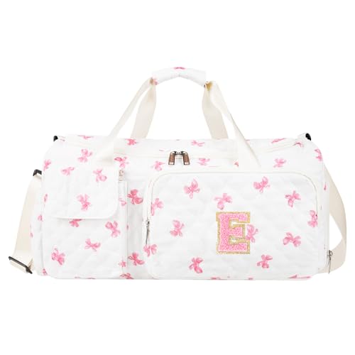 Gifts for Girls Initial Travel Duffle Bag Personalized Initial Duffel Bag with Shoe Compartment Dance Cheer Weekender Bags Gymnastics Gym Overnight Bag Birthday Gift for Teens Girl (Letter-E)