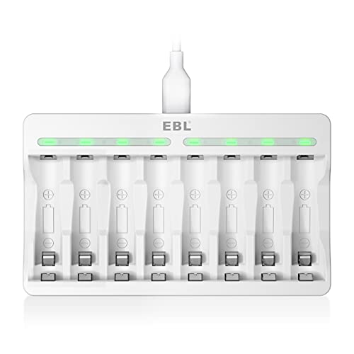 EBL 8-slot AA AAA Battery Charger - 9010 Individual Battery Charger with 5V 2A Fast Charging Function for Ni-MH AA AAA Rechargeable Batteries