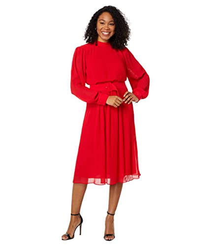 Image of Maggy London Women's Women's Mock Neck Pleated Georgette Dress with Belt