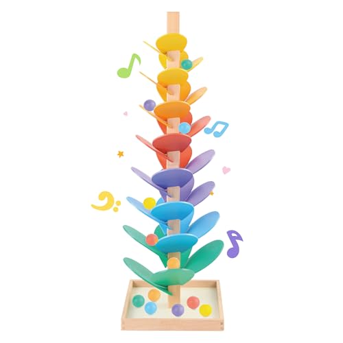 Wooden Marble Run Music Tree Marble Run Learning Game Montessori Wooden Color Sorting Toy Birthday Gift for Boys and Girls Ages 3-8